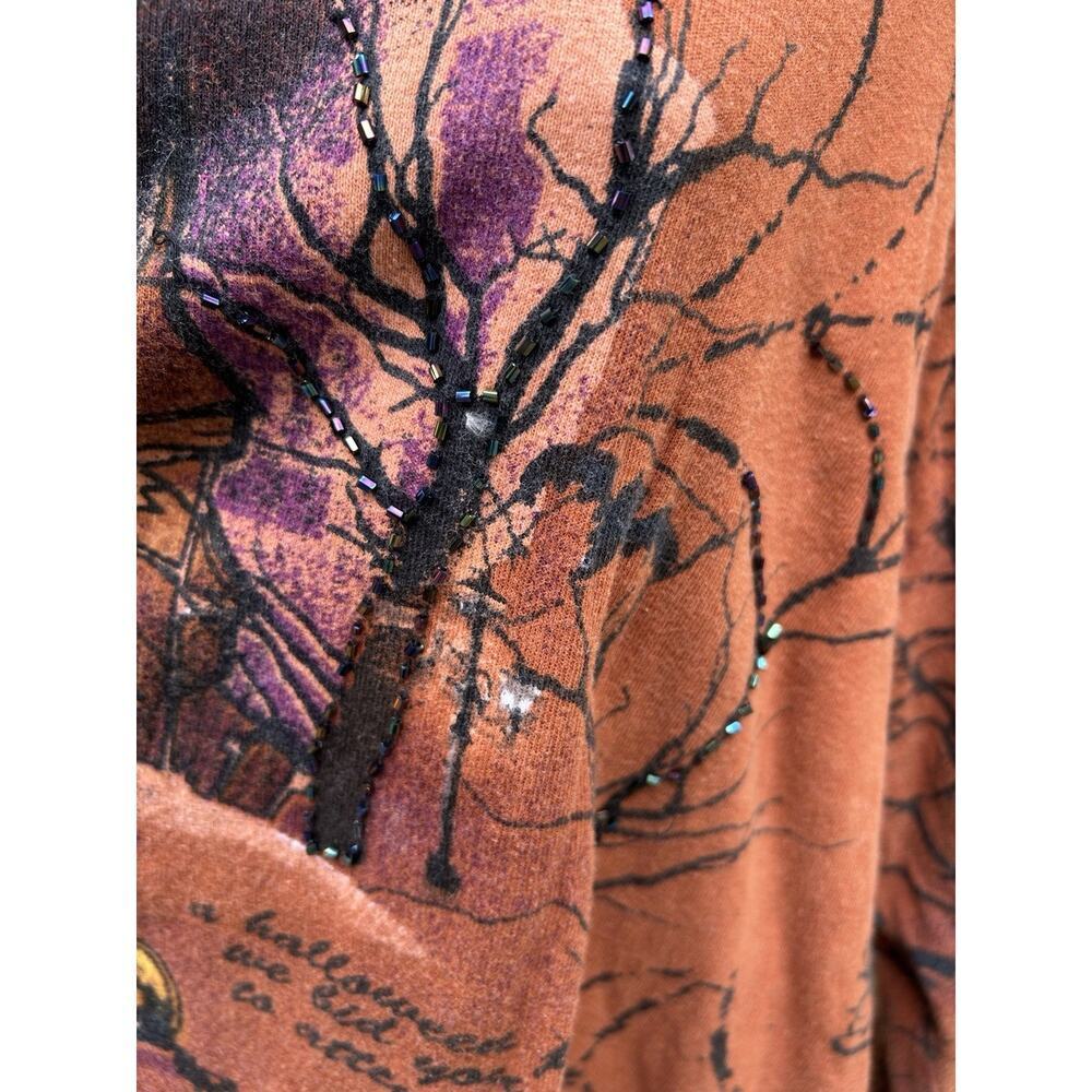 Vtg Y2K Halloween Shirt Jane Ashley Witch Goth Spiders Sequin 1X XL Pumpkin - Picture 4 of 9